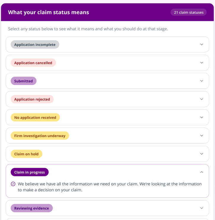 Image of redesigned claim status explained