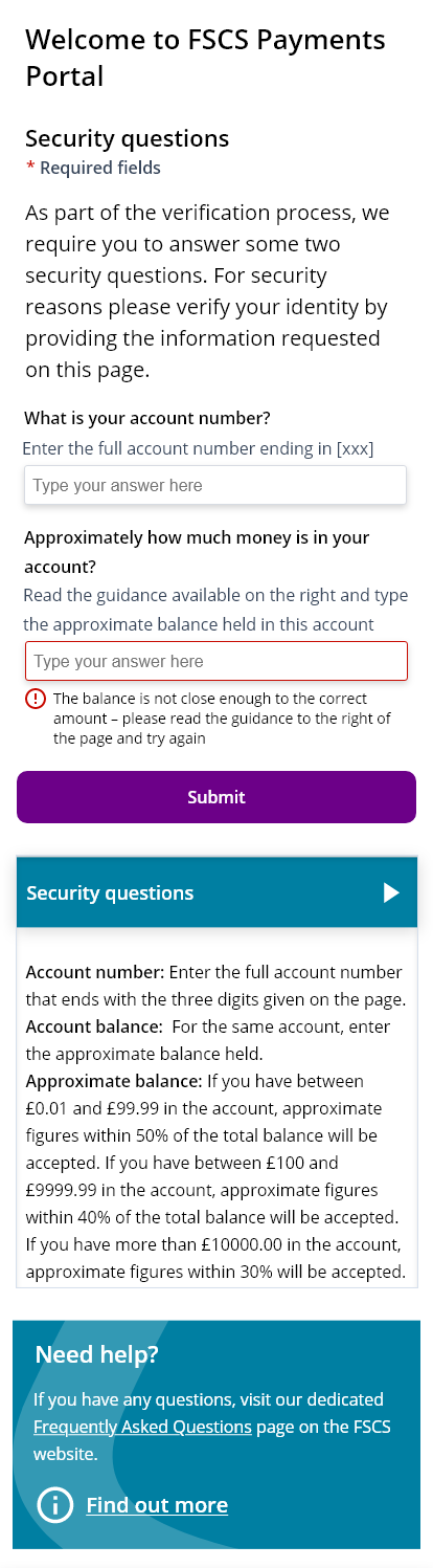 Images of payment portal mobile screens error